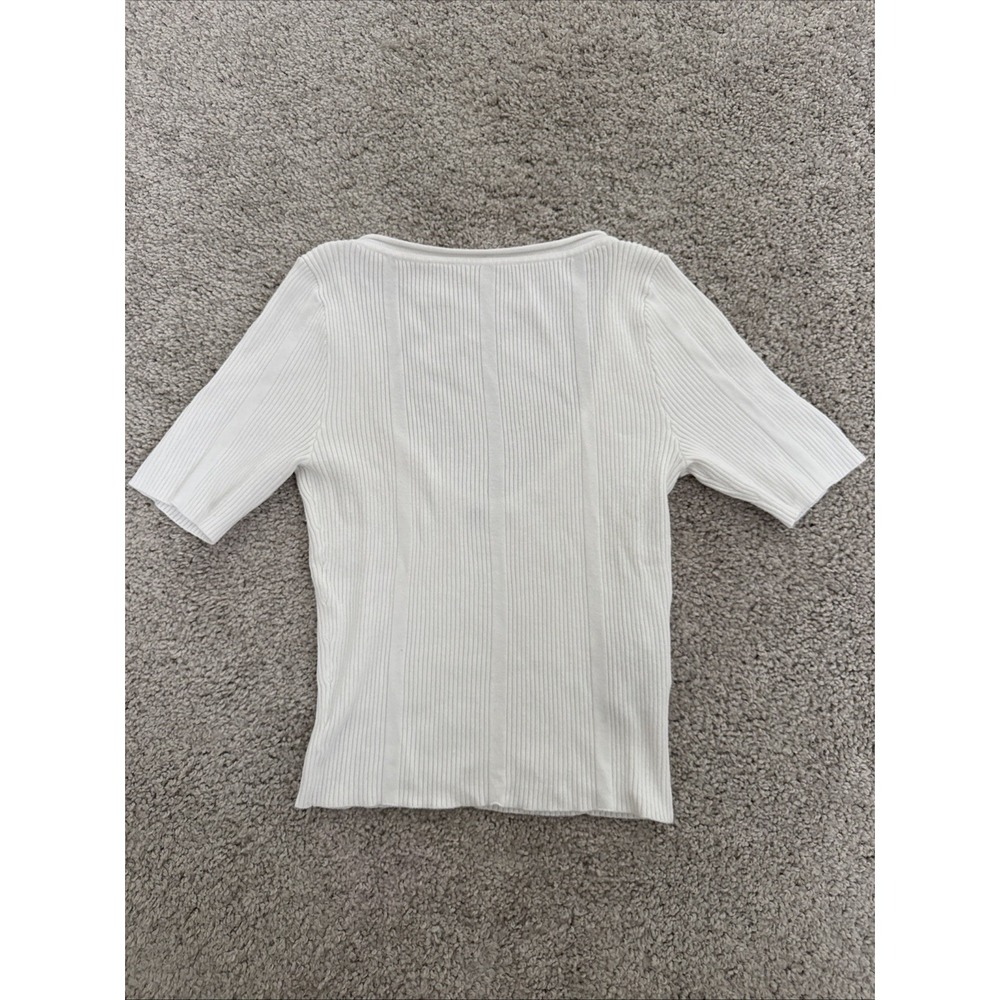 H&M Knit Crop Top Ivory Career Business Corp Core‎ Size S Low Cut Back